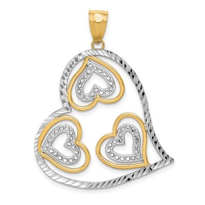 Black Bow Jewelry 14k Yellow Gold & White Rhodium Diamond Cut Multi Heart Pendant, 31mm