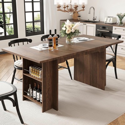Whizmax 63" Farmhouse Dining Table - Rustic Wooden Kitchen Table with 4 Storage Shelves, Seats 4-6, for Dining/Living Room, Easy Assembly
