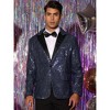 INSPIRE CHIC Men's Peak Lapel Color Block Shiny Sparkle Sequin Blazer - 2 of 4