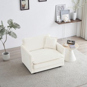 Comfy Deep Single Seat Sofa Upholstered Reading Armchair Living Room Chair White Chenille Fabric , 1 Toss Pillow - 1 of 4