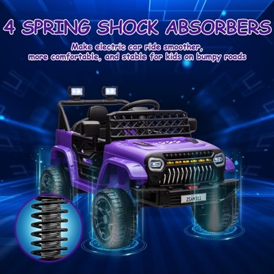 12V Ride On Car for Kids, Electric Vehicle Toddles, Battery Powered Truck Car Toy with RC, LED, Music, 4-Wheel Suspension, Purple