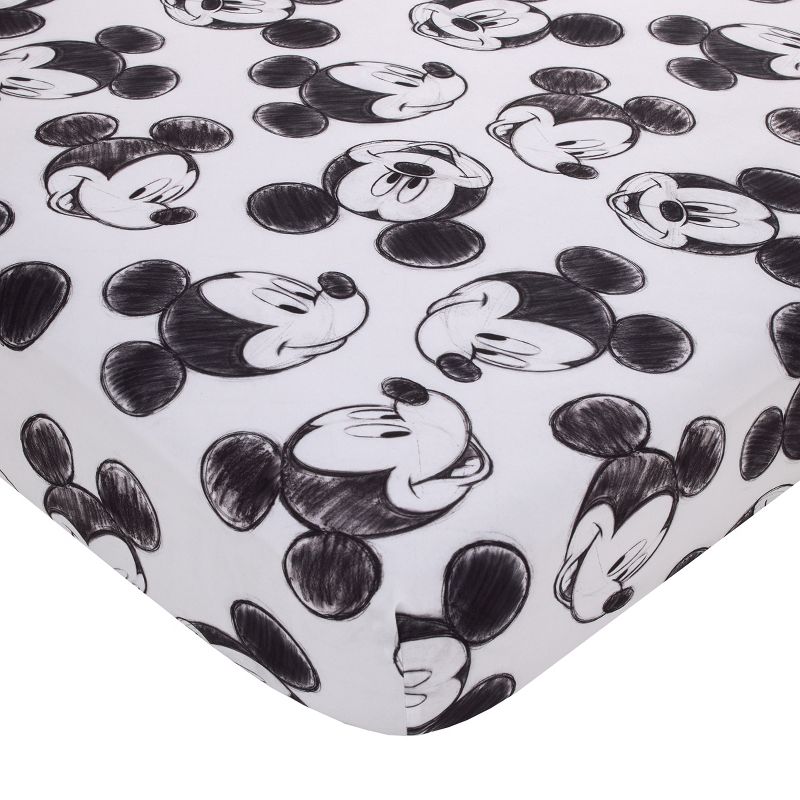 Disney Mickey Mouse - Charcoal Black and White Smiling Mickey Mouse Nursery Fitted Crib Sheet, 1 of 6