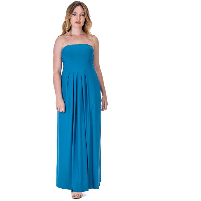 24seven Comfort Apparel Womens Pleated A Line Strapless Maxi Dress With Pockets, 1 of 9