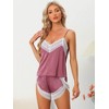 cheibear Womens Sleepwear Pjs Lace Trim Satin Lingerie Silk Cami with Shorts Pajama Set - 2 of 4