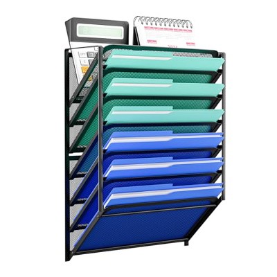 Simple Trending Wall File Organizer, Mesh 7-Tier Hanging File Folders Holder, Black