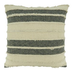 Saro Lifestyle Down Filled Striped Throw Pillow with Tufted Design, 20", Black - 1 of 3