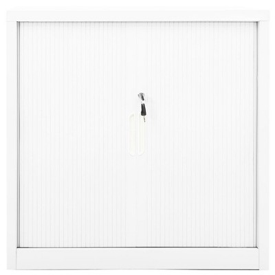 vidaXL Steel Cabinet - Sliding Door, Adjustable Shelves, and Key Lock, 35.4"x15.7"x35.4", Modern Design in White, Perfect for Home Organization