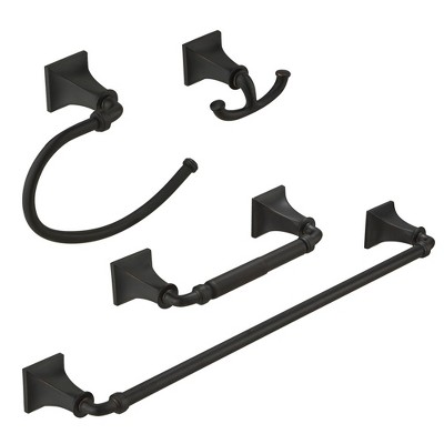 BWE 4-Piece Bath Hardware Set with Towel Bar Hand Towel Holder Toilet Paper Holder Towel Hook Square
