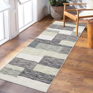 Acekool 4x6 Machine Washable Area Rug, Modern Geometric, Non-Slip, Low Pile, Stain-Resistant Accent Carpet for Living Room, Bedroom, Grey Green - 1 of 4