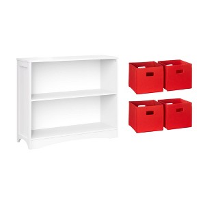 RiverRidge Kids' Playroom Horizontal Toy Organizer Bookshelf with Open Storage Shelves with 4 Fabric Bins - 1 of 4