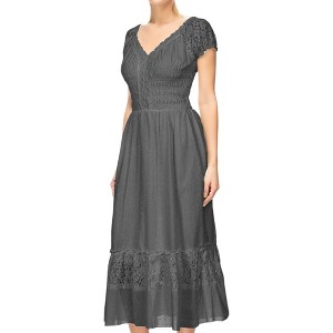 Anna-Kaci Women's Boho Inspired Lace Cap Sleeve Lace Trim Ruffle Flared Hem Maxi  Dress - 1 of 3