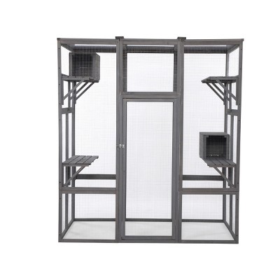 AZL1 Life Concept Pet Crates and Houses Multi Tiered Climbing Platforms Secure Enclosure for Multiple Cats, Gray, 62.4"*32.4"*70"