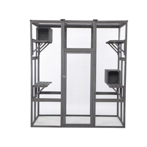 AZL1 Life Concept Pet Crates and Houses Multi Tiered Climbing Platforms Secure Enclosure for Multiple Cats, Gray, 62.4"*32.4"*70" - 1 of 4