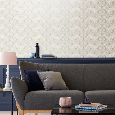 Rene Shimmer Gold and White Geometric Art Deco Wallpaper