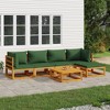 vidaXL Patio Furniture Set Patio Lounge Set Sofa with Cushions Solid Wood - 2x corner 2x middle footrest table Green - 2 of 4