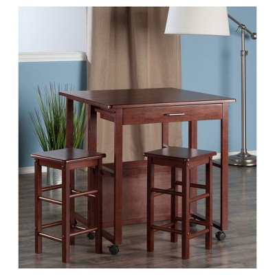 Walnut Finish Space Saver Pub Set with 2 Chairs
