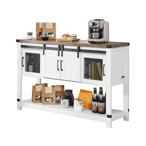 VEVOR Coffee Bar Cabinet, 47.3 x 15.7 x 32.7 in Farmhouse Coffee Bar Cabinet with 4-Tier Storage, Coffee Bar Table with Barn Doors, White - 1 of 4