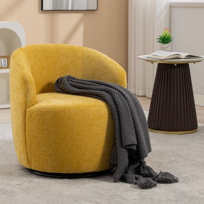 Chenille Swivel Accent Chair Barrel Accent Chair Armchair With Powder Coating Metal Ring-Tanpinhause