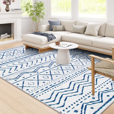 Lahome Machine Washable Moroccan Print Floor Mat-Boho Ultra Thin Soft Rug for Living Room, Bedroom, or Dorm