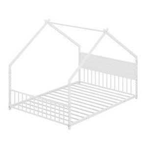 SEVOBAL Kids Furniture House Bed Full Size Roof with Metal Slats Legs and No Box Spring Needed for Kids and Young Teens, White, 77.17"*14.96"*4.53" - 1 of 4
