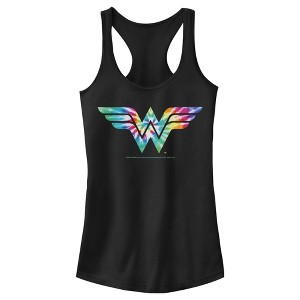 Juniors Womens Wonder Woman Tie Dye Logo Racerback Tank Top - 1 of 4