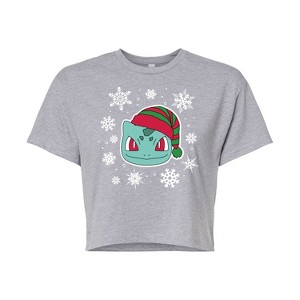 Women's - Pokémon - Bulbasaur Snowflakes Cropped Graphic T-Shirt - 1 of 4