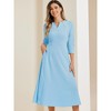 INSPIRE CHIC Women's Elegant Split Neck Side Zipper Pockets 3/4 Sleeve Work A-Line Dress - 2 of 4