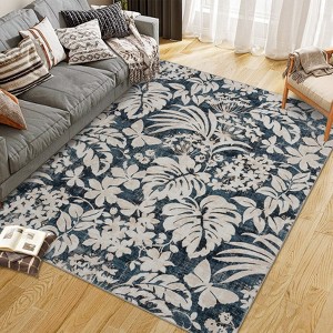 Area Rugs: Washable Non-Slip Botanical Tropical Plants Carpet, Soft Low Pile Foldable Stain Resistant Rugs for Bedroom, Home - 1 of 4
