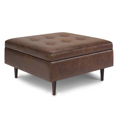 Large Blanchette Mid-Century Square Coffee Table Storage Ottoman Distressed Chestnut Brown - WyndenHall