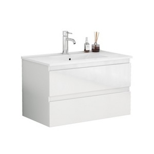 Gulches 31 in 1 Sink All-in-One Vanity Glossy White Bath Vanity with White Ceramic Top Soft Close Handle-Free - 1 of 4