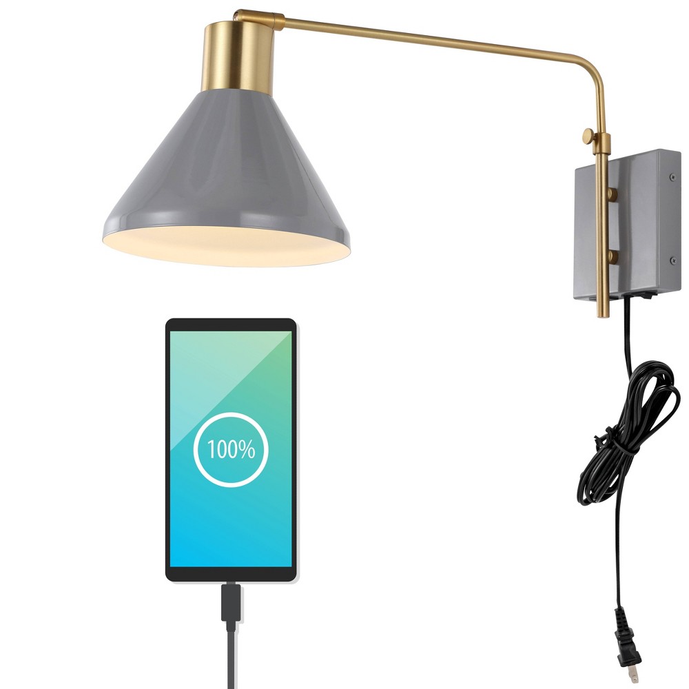 Photos - Chandelier / Lamp 20.5" LED 1-Light Max Swing Arm Mid-Century Iron USB Charging Port Wall Sc