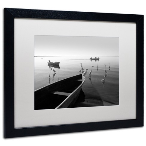 Moises Levy 'herons And 3 Boats' Matted Framed Art : Target