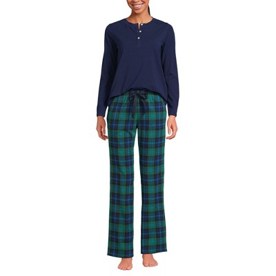 Lands' End Women's Petite Knit 2 Piece Pajama Set - Long Sleeve Top and Pants