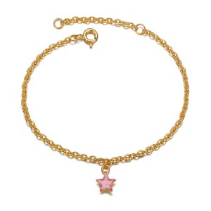 Guili Delicate 14K Gold Plated Pink Enamel Lucky Star Drop Charm Bracelet – Whimsical, Charming Design for a Touch of Luck and Elegance - 1 of 3