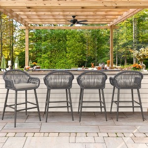 Arceso Outdoor Bar Stools Set of 4, 26.8" H Rattan Outdoor Counter Height Bar Stools, Woven Rope Backrest with Aluminum Legs - 1 of 4