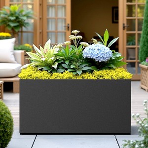 TOAOTBNBO Metal Rectangular Planter, Outdoor Planters Pots with Drainage Holes, Tall Planter for Porch and Patio, Black - 1 of 4