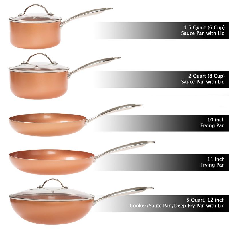 Hastings Home Nonstick, Dishwasher Safe, Oven Safe Cookware Set With Tempered Glass Lid - Copper, 8 Pieces, 3 of 6
