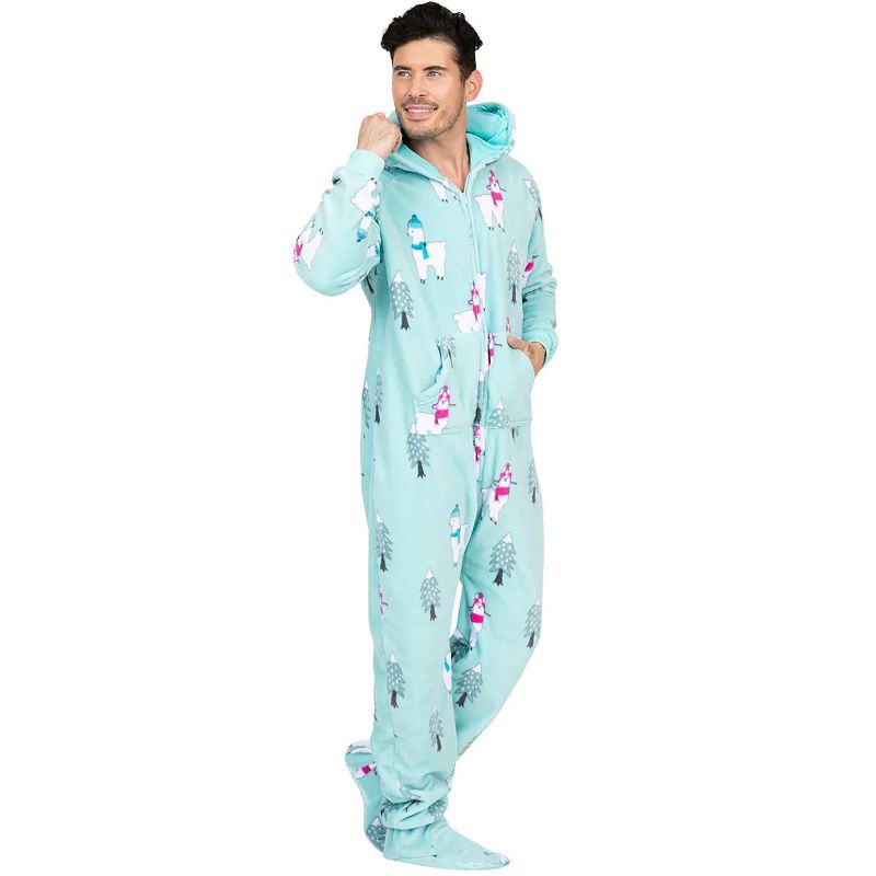 Footed Pajamas - Winter Llamas Adult One-Piece Pajama Jumpsuits, 3 of 5