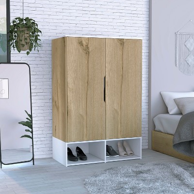 Depot E-Shop Armoire, Double Door Cabinets, Five Shelves, Hanging Rod, Two Open Shelves
