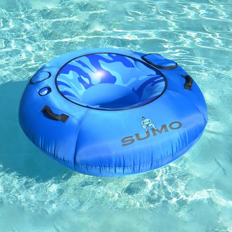 Swimline 54" Inflatable 1-Person Camouflage Sumo-Sized Swimming Pool Sport Tube with Cup Holder - Blue, 4 of 7
