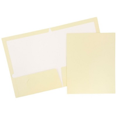 JAM Paper Laminated Two-Pocket Glossy Presentation Folders Ivory Bulk 25/Pack 385GIVD