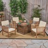 Christopher Knight Home Carolina Outdoor Acacia Wood 5 Piece Club Chair and Fire Pit Set with Cushions - 2 of 4