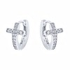 18K Gold Cross Huggie Earring with Genuine Crystals - 3 of 4