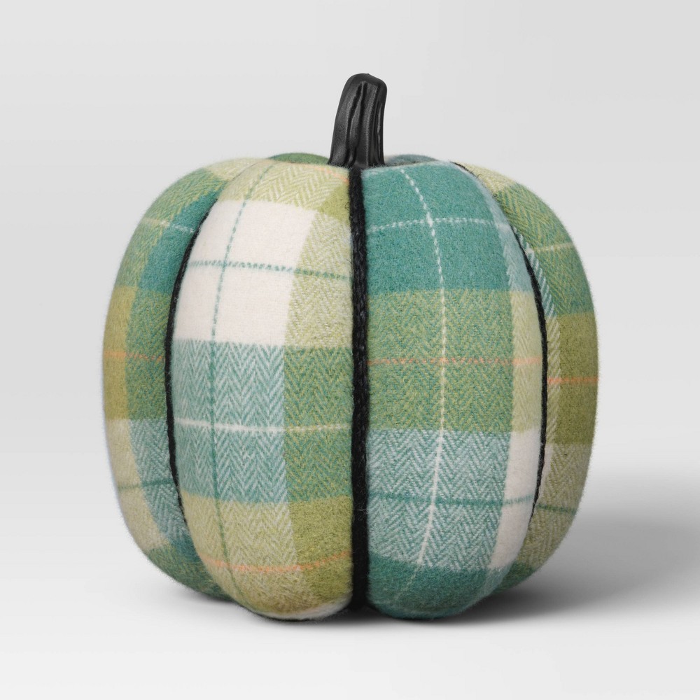 8.75" Brushed Plaid Knit Pumpkin Green Halloween Figurine - Hyde & EEK! Boutique™: Indoor Harvest Decor
