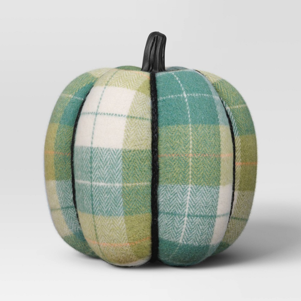 Photos - Other interior and decor 8.75" Brushed Plaid Knit Pumpkin Green Halloween Figurine - Hyde & EEK! Bo