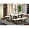 HomeStock 3-Piece Rectangle Distressed Jacobean Finish Solid Wood Top Dining Table with 2-Benches - 2 of 4