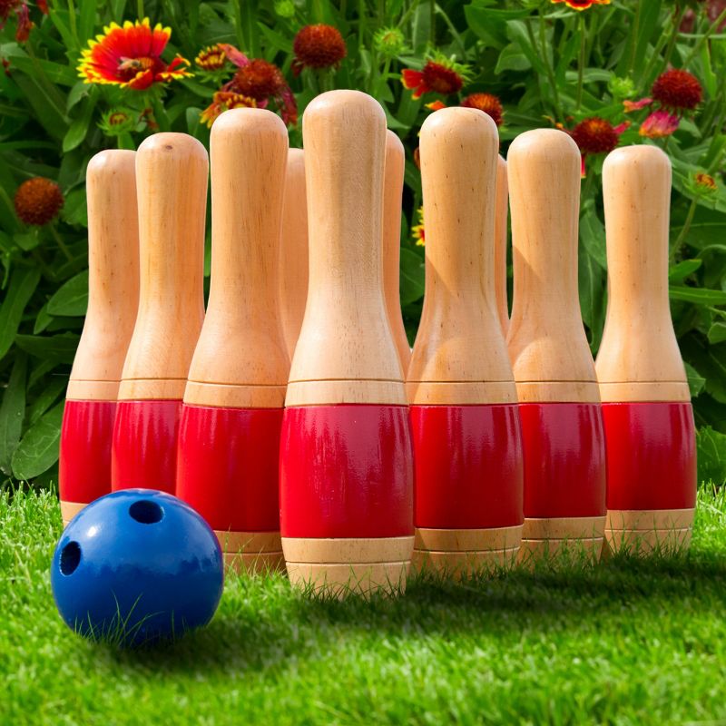 Toy Time 10-Pin Lawn Bowling Game/Skittle Ball Set With Mesh Bag - Red, 2 of 3