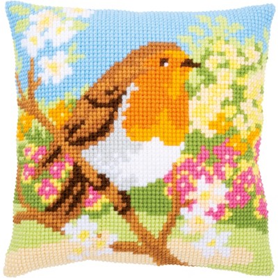 Vervaco Counted Cross Stitch Cushion Kit 16"X16"-Robin in the Garden