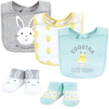 Hudson Baby Unisex Baby Cotton Bib and Sock Set, Eggstra Cute, 0-9 Months