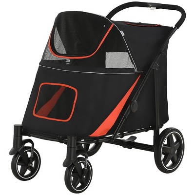 PawHut Black Foldable Large Dog Stroller with Storage